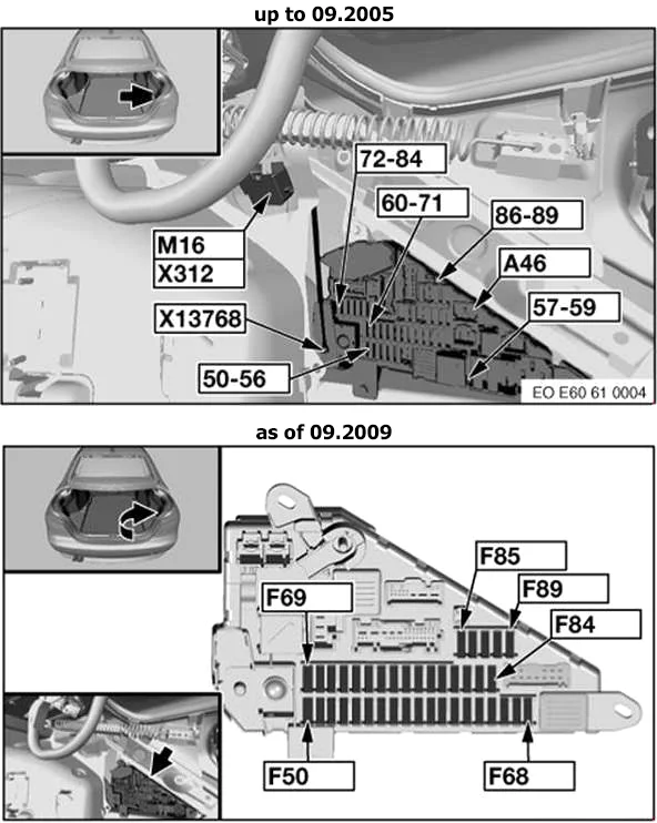 BMW 5 (E60, E61) (2003-2010) - schematy bezpieczników i przekaźników