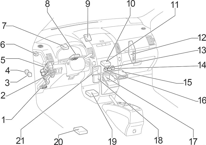Toyota Corolla Verso AR10 (2004-2009) - schematy bezpieczników i przekaźników