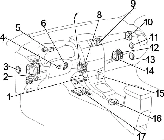 Toyota Corolla i Auris (E140E150) (2007-2013) - schematy bezpieczników i przekaźników