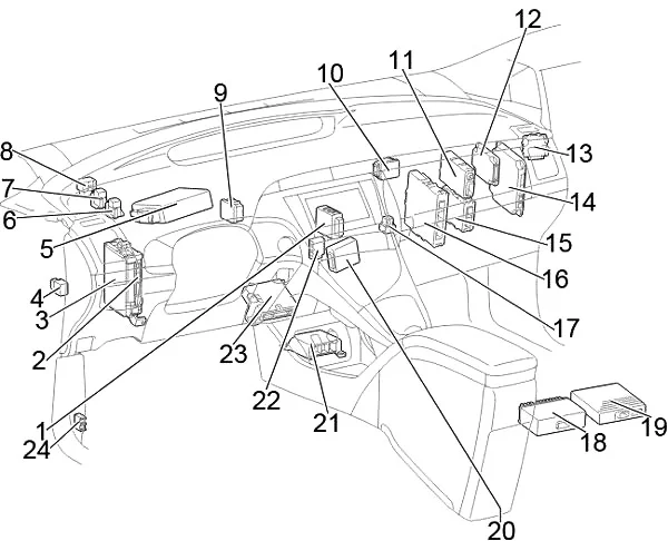 Toyota Prius (XW30) (2009-2015) - schematy bezpieczników i przekaźników