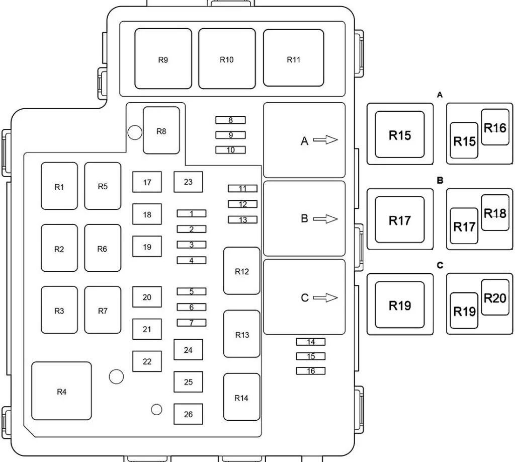 Toyota RAV4 XA40 (2013-2018) - schematy bezpieczników i przekaźników