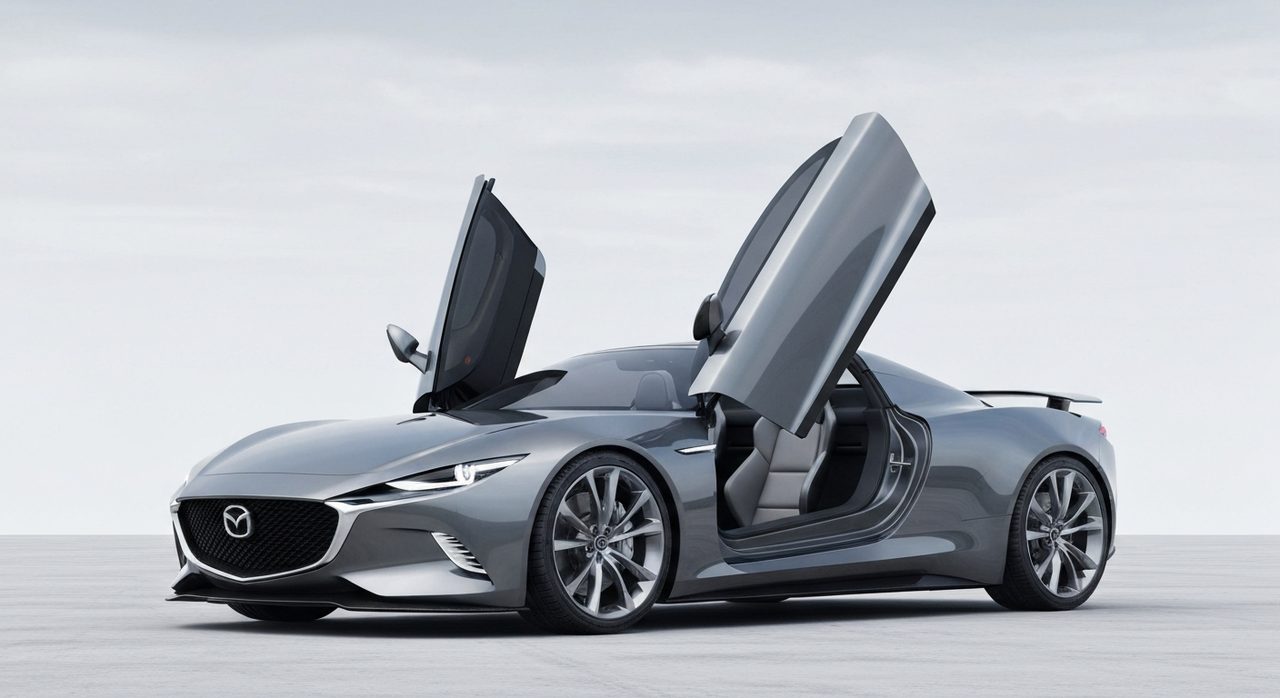 Mazda 2026: patent na auto z drzwiami motylkowymi i silnikiem 4-cyl.