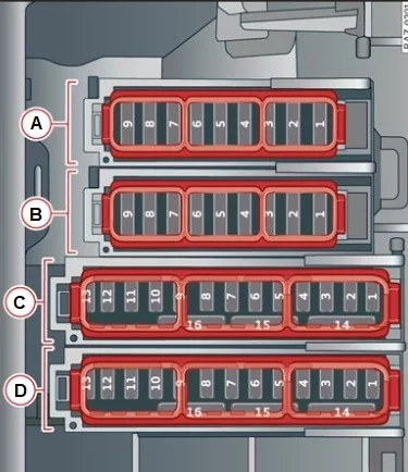 Audi A8 i S8 D5, 4N (2018-2021) - schematy bezpieczników i przekaźników