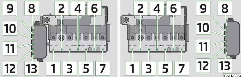 Skoda Rapid (2012-2013) - schematy bezpieczników i przekaźników