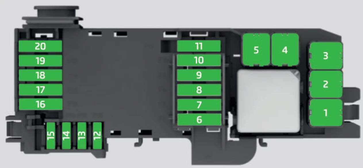 Skoda Rapid (2018-2019) - schematy bezpieczników i przekaźników