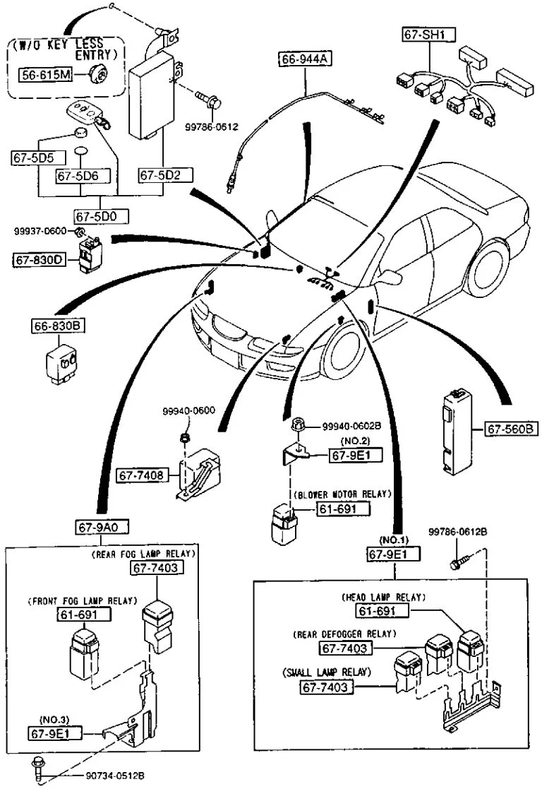 Mazda Xedos 6 (1991-1999) - schematy bezpieczników i przekaźników