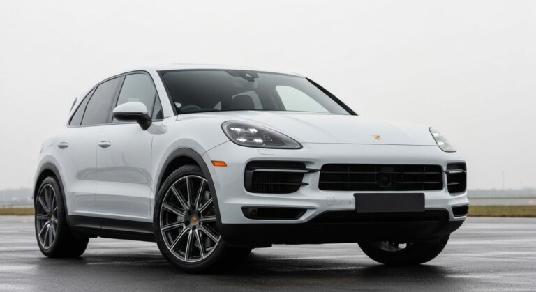 Luksusowy SUV Porsche Cayenne na drodze, prezentujący nowoczesny design.