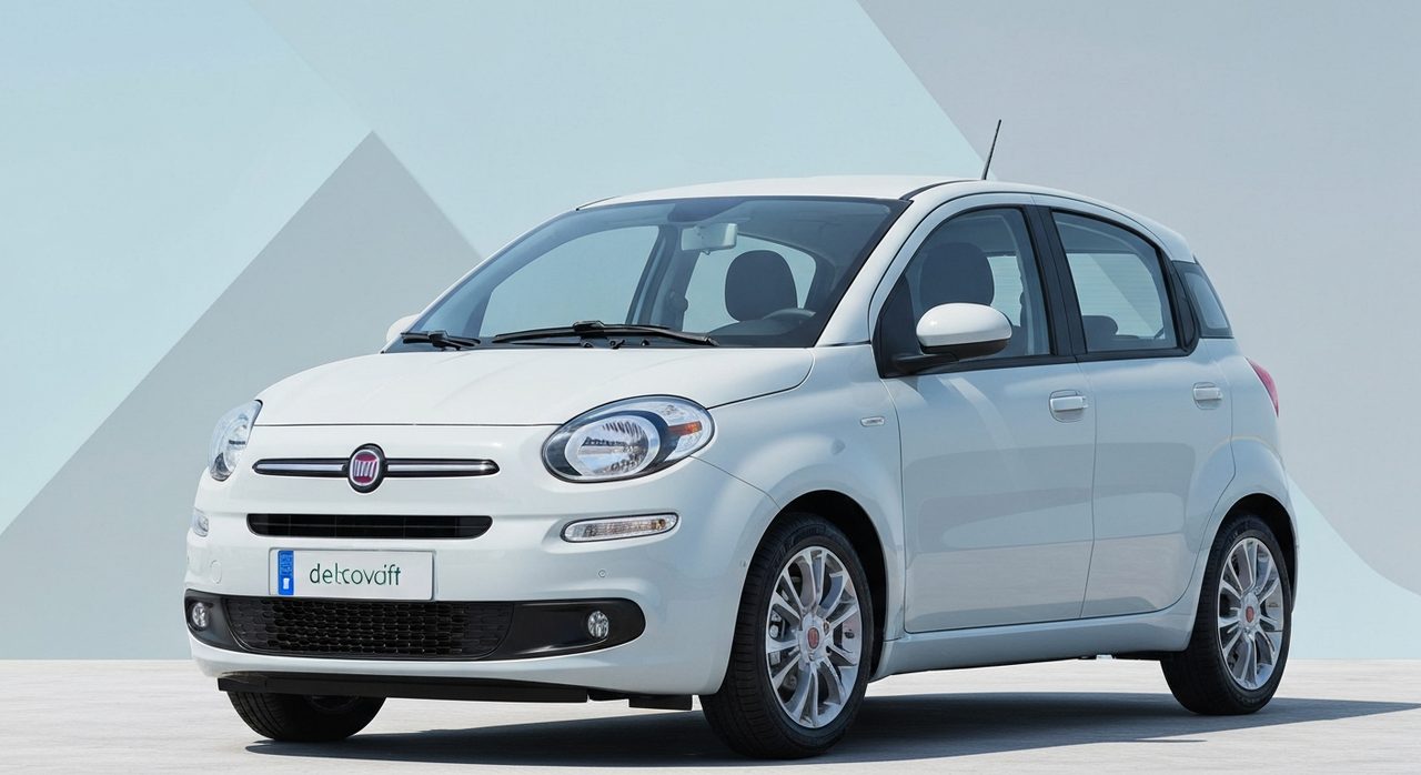 Nowy, kompaktowy, miejski samochód elektryczny Fiat Pandina w jasnym kolorze, z nowoczesnym designem.
