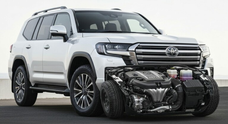 Duży hybrydowy SUV z nowoczesną stylistyką nadwozia, zaparkowany na zewnątrz, podkreślający swoją siłę.