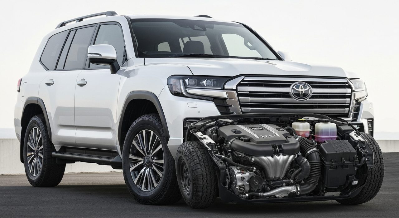 Duży hybrydowy SUV z nowoczesną stylistyką nadwozia, zaparkowany na zewnątrz, podkreślający swoją siłę.
