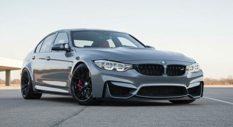 Dynamiczny widok sportowego BMW M3 CS w ruchu, prezentującego jego agresywną sylwetkę i moc.